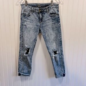 Kut from the Kloth acid wash mid rise cropped jeans